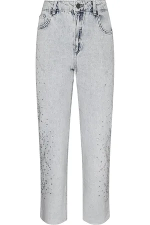 Twin-Set Jeans, Dames, Blauw, W28, Katoen, Slim Fit Jeans met Strass