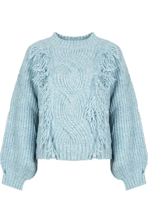 Silvian Heach Truien, Dames, Blauw, M, Wol, Stijlvolle Trui met Franjes