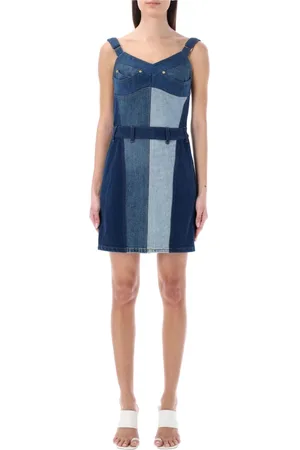 Marine Serre Kleedjes, Dames, Blauw, M, Katoen, Middenblauwe Jurk
