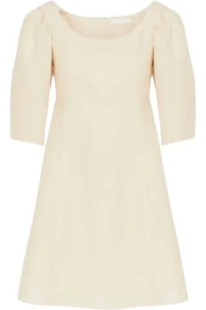 Chloé Kleedjes, Dames, , S, Linnen, Linnen Mini-jurk met Ballonmouwen