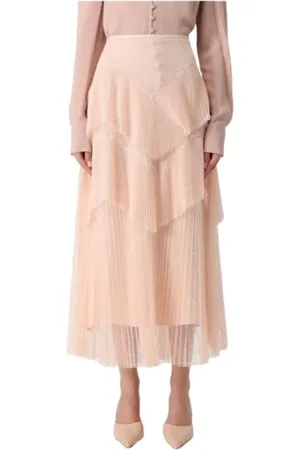 Twin-Set Rokken, Dames, Roze, S, Tule, Lange Tule Rok met Kant Details