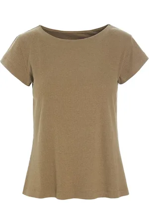 Bitte Kai Rand Tops, Dames, Bruin, 2Xl, Katoen, Ribgebreide T-shirt Nutmeg Beige