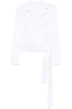 ERMANNO SCERVINO Blouses & Shirts, Dames, Wit, M, Witte blouse met wikkeldesign en manchetten met knopen
