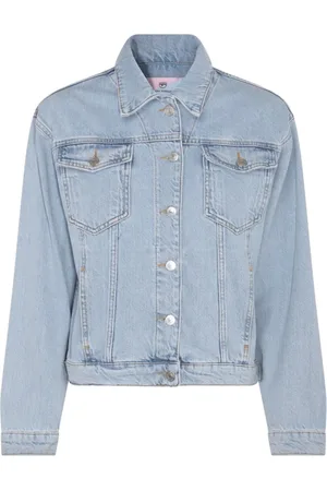 Chiara Ferragni Jassen, Dames, Blauw, S, Denim, Denim Jas met Geborduurd Logo