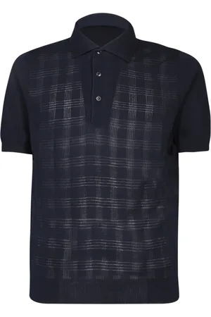 LARDINI Tops, Heren, Blauw, M, Katoen, Blauw Geruit Poloshirt Korte Mouw