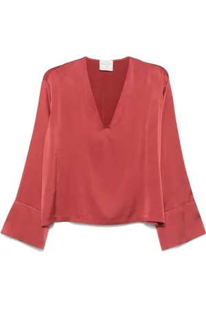 FORTE FORTE Blouses & Shirts, Dames, Rood, L, V-hals Top met Split Manchetten