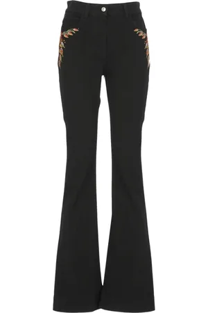 Etro Jeans, Dames, Zwart, W26, Katoen, Zwarte katoenen jeans met zwarte bloemenborduursels