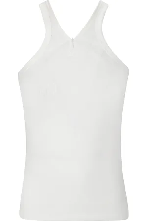 Courrèges Tops, Dames, Wit, M, Katoen, Criss Cross Rib Tank Top