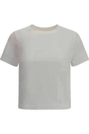 Burberry Tops, Dames, Wit, S, Katoen, Geborduurd Logo Ruches T-Shirt