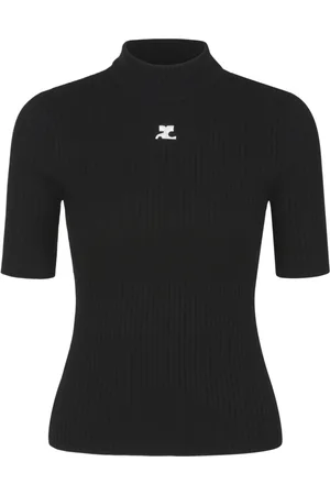 Courrèges Truien, Dames, Zwart, S, Polyester, Zwarte Gebreide Jumper Shirt