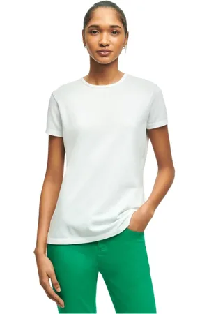 Brooks Brothers Tops, Dames, Wit, L, Katoen, Supima Katoen Stretch Piqué T-shirt