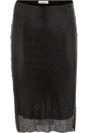 Sportmax Rokken, Dames, Zwart, L, Leer, Mesh Rok met Strass-steentjes