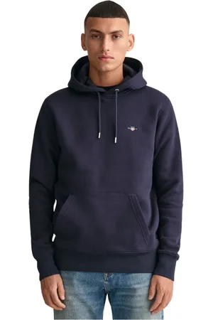 GANT Sweatshirts & Hoodies, Heren, Blauw, S, Katoen, Hoodie met Geborduurd Logo