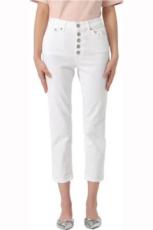 Dondup Broeken, Dames, Wit, W31, Katoen, Cropped Broek