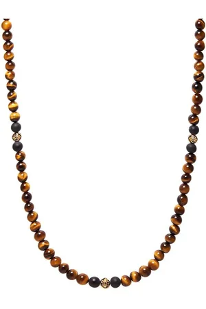 Nialaya Accessoires, Heren, Geel, L, Kralenketting met bruin tijgeroog en goud