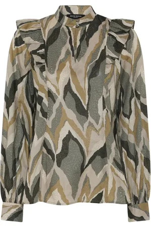 Bruuns Bazaar Blouses & Shirts, Dames, Groen, S, Groene blouse met print en pofmouwen