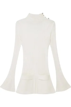 Stella McCartney Tops, Dames, Wit, M, Witte Mini Jurk met Ribbels en Uitlopende Mouwen