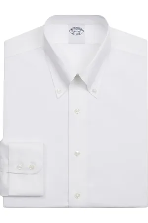 Brooks Brothers Overhemden, Heren, Wit, XL, Katoen, Wit Regular Fit Non-Iron Stretch Supima Katoen Twill Overhemd met Button Down Kraag