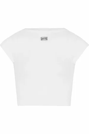 Jean Paul Gaultier Tops, Dames, Wit, M, Katoen, Wit Geribbeld Katoenen Crop T-Shirt