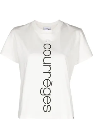 Courrèges Tops, Dames, Wit, M, Katoen, Logo Geborduurd Jersey Top