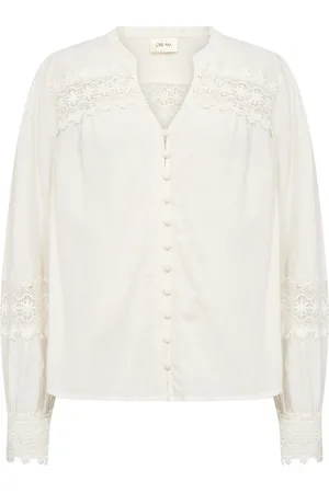 Cream Blouses & Shirts, Dames, , M, Katoen, Elegante kanten shirt met geborduurde details