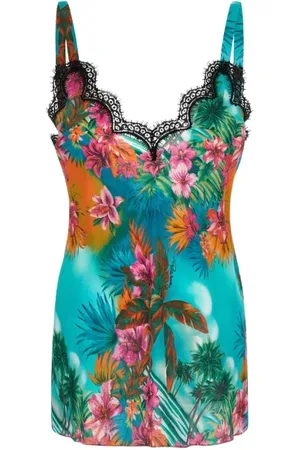Roberto Cavalli Tops, Dames, Veelkleurig, S, Hawaii Print Top Lichtblauw