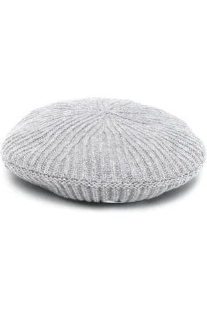 Ganni Accessoires, Dames, Grijs, ONE Size, Wol, Gestructureerde Rib Beret