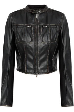 Diesel Jassen, Dames, Zwart, S, Leer, Faux Leather Jacket