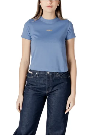 Calvin Klein Tops, Dames, Blauw, L, Katoen, Lichtblauw Katoenen T-shirt
