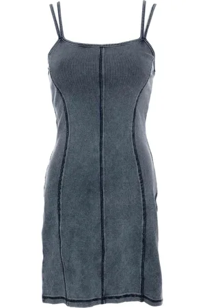 Daily paper Kleedjes, Dames, Blauw, L, Denim, Ribgebreide Denim Mini Jurk