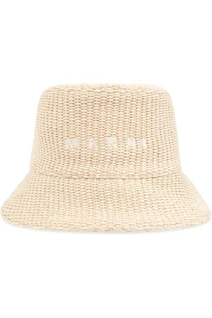 Marni Accessoires, Dames, , S, Katoen, Geborduurde bucket hat van imitatie raffia