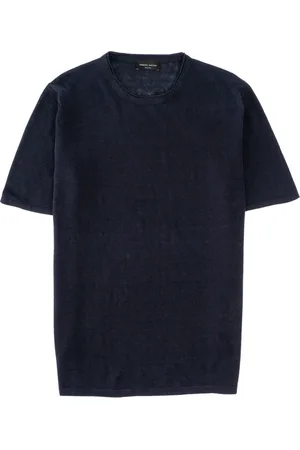 Roberto Collina Tops, Heren, Blauw, L, Linnen, Linnen Casual T-shirt
