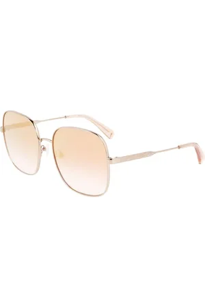 Longchamp Accessoires, Dames, Geel, ONE Size, Gouden metalen zonnebril met roze glazen