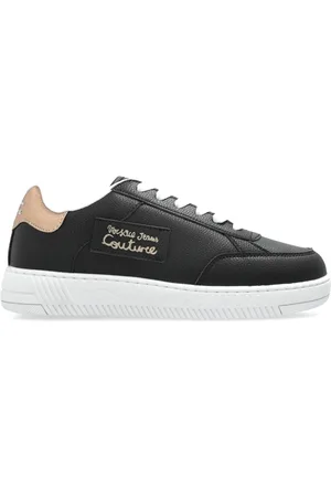VERSACE Schoenen, Dames, Zwart, 40 EU, Leer, Sneakers met logo