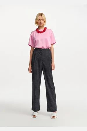 Essentiel Antwerp Broeken, Dames, Groen, L, Polyester, Flamingo Strass Diplomatic Stripe Pants