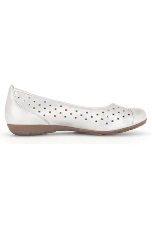 Gabor Schoenen, Dames, Grijs, 40 1/2 EU, Leer, Ruffle Ballerina Pump