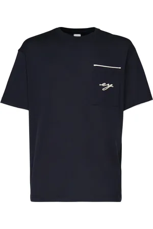 ELEVENTY Tops, Heren, Blauw, L, Katoen, Katoenen T-shirt met Zakborduurwerk