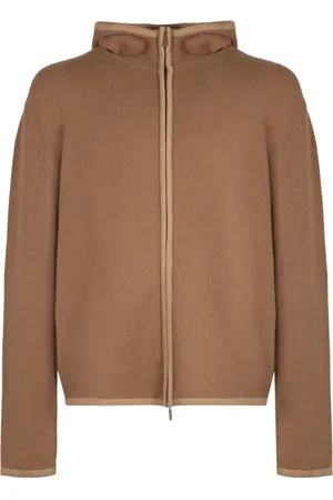 Salvatore Ferragamo Truien, Heren, Bruin, L, Kasjmier, Capuchon Cashmere Vest met Rits