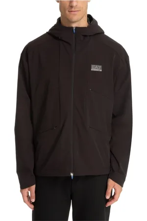EA7 Jassen, Heren, Zwart, M, Polyester, Zip Hoodie met Logo Details