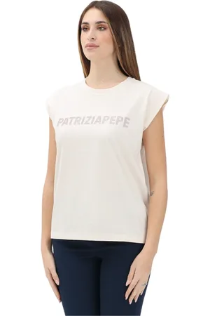 Patrizia Pepe Tops, Dames, , XS, Katoen, Crème Mouwloos T-shirt met Gestructureerde Schouders