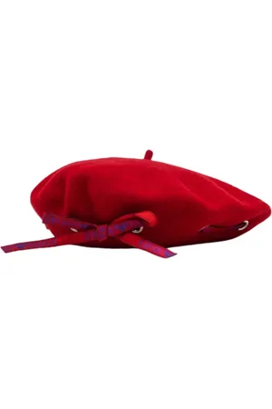 Emporio Armani Accessoires, Dames, Rood, S, Wol, Wollen muts met blauw logo