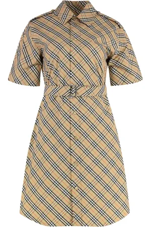 Burberry Kleedjes, Dames, , M, Katoen, Geruite katoenen overhemdjurk met riem