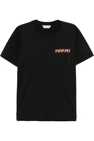 Marni Tops, Heren, Zwart, L, Katoen, Zwart T-shirt met logo-opdruk en ronde hals