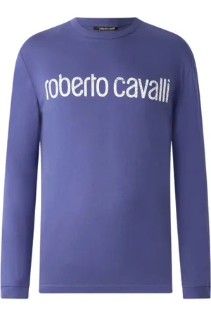 Roberto Cavalli Tops, Heren, Blauw, L, Katoen, Logo Longsleeve Katoenen T-shirt