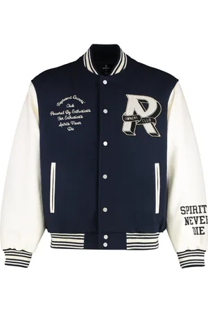 Represent Jassen, Heren, Blauw, S, Wol, Wollen Bomberjack met Nep Leer