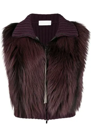 Fabiana Filippi Jassen, Dames, Rood, L, Wol, Fox Fur Gebreid Vest Jas