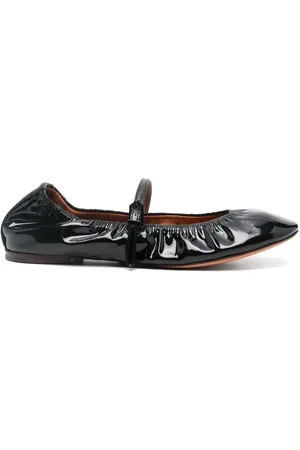 Lanvin Schoenen, Dames, Zwart, 36 EU, Leer, Zwarte Leren Ballerina`s met Gespsluiting