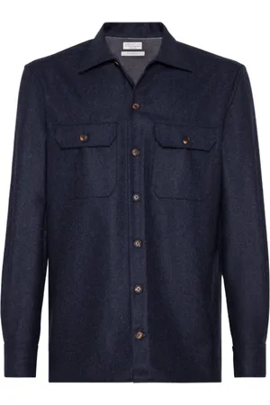 Brunello Cucinelli Jassen, Heren, Blauw, M, Wol, Navy Flannel Overshirt