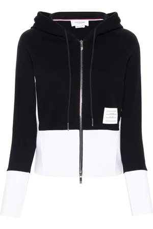 Thom Browne Sweatshirts & Hoodies, Dames, Blauw, S, Katoen, Color Block Zip Hoodie met 4 Bar