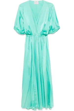 FORTE FORTE Kleedjes, Dames, Groen, M, Jurk met elastische tailleband en V-hals